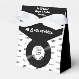 For the Record Elegant Vinyl Record Black & White Favour Box