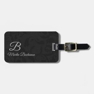for the Traveller - Black Damask Monogrammed Luggage Tag