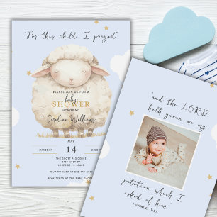 For This Child I Prayed Photo Blue Lamb Religious Invitation