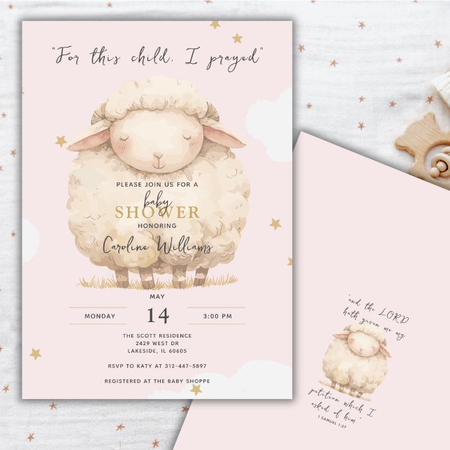 For This Child I Prayed Scripture Pink Lamb Girl Invitation (Creator Uploaded)