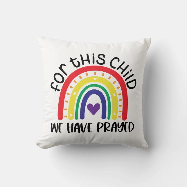 For This Child We Have Prayed with Boho Rainbow Cushion (Front)
