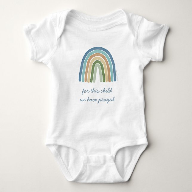 For This Child We Prayed Boho Rainbow Blue Baby Bodysuit (Front)