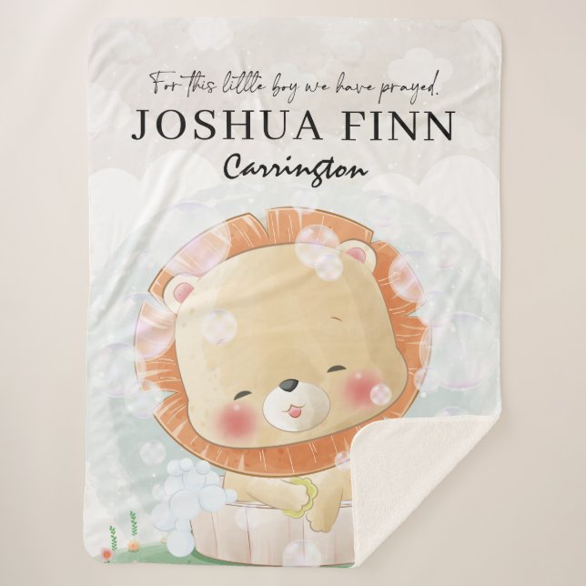For This Little Boy | Girl We Have Prayed Lion Cub Sherpa Blanket (Front)