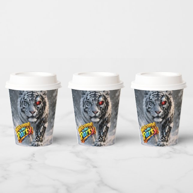 For tiger tech themed birthday party cups with lid (Multi)