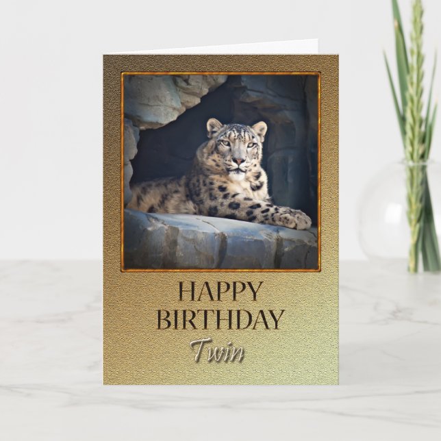 For twin Birthday with a snow leopard Card (Front)