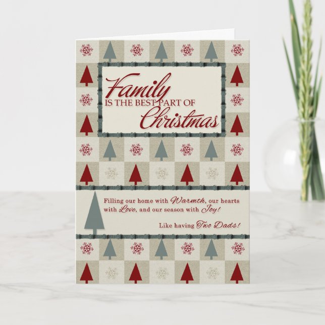 for Two Dads Christmas Trees in Green and Burgundy Holiday Card (Front)
