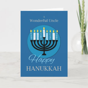For Uncle Hanukkah Menorah on Dark Blue Card
