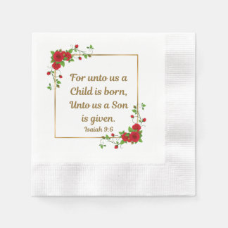 “For Unto Us a Child Is Born” Isaiah 9:6 Cocktail Napkin