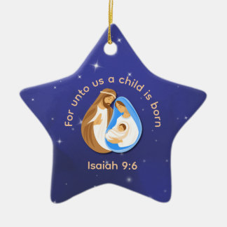 For Unto Us A Child Is Born Star Christmas Ceramic Tree Decoration