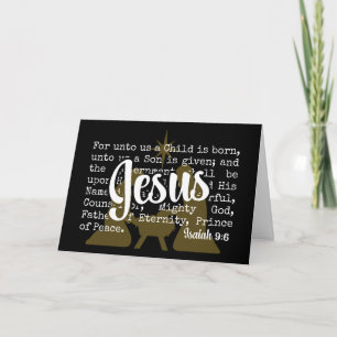 FOR UNTO US JESUS Black Gold Christmas Holiday Card