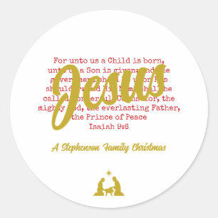 FOR UNTO US JESUS White Gold Christmas Classic Round Sticker
