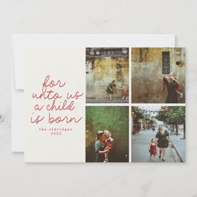 For Unto Us Modern Religious Christmas Photo Card (Front)