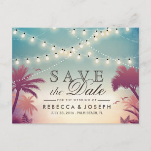 (for USPS) Palm Beach String Lights Save the Date Announcement Postcard