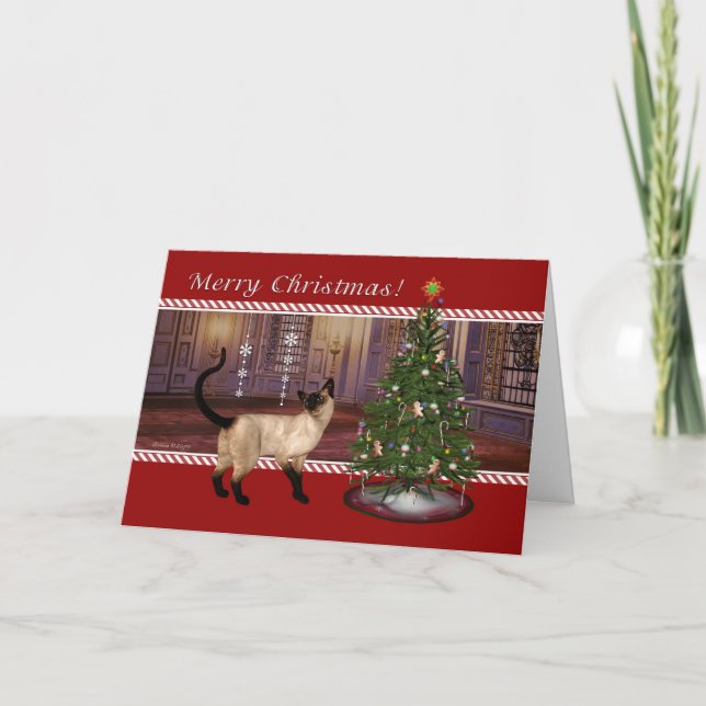 For Veterinarian Siamese Cat Merry Christmas Card (Front)