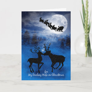 for Wife Kissing Reindeer Winter Christmas Holiday Card