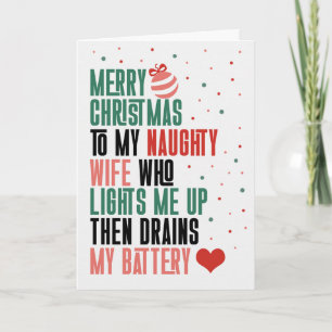 for Wife Naughty Thoughts Christmas Typography Holiday Card