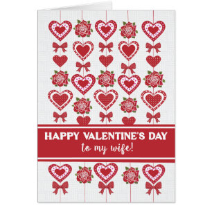 For Wife Valentine's Red Roses Hearts Bows