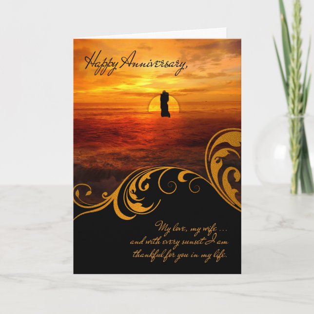 for Wife Wedding Anniversary Romantic Sunset Card (Front)