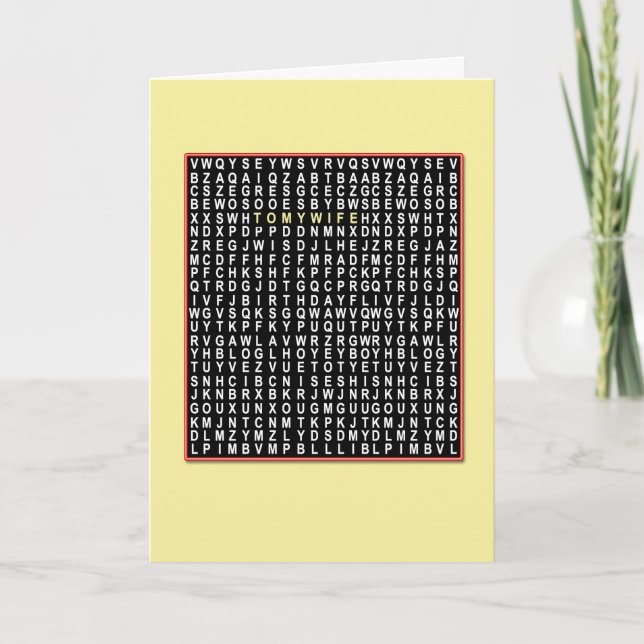 For  wife, Wordsearch birthday card (Front)