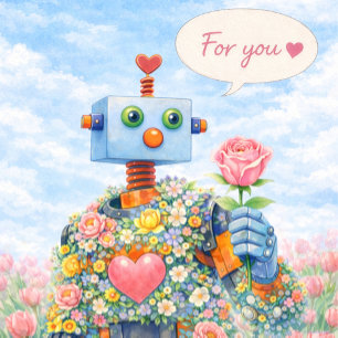 For You ♥ – Floral Robot Watercolor Card