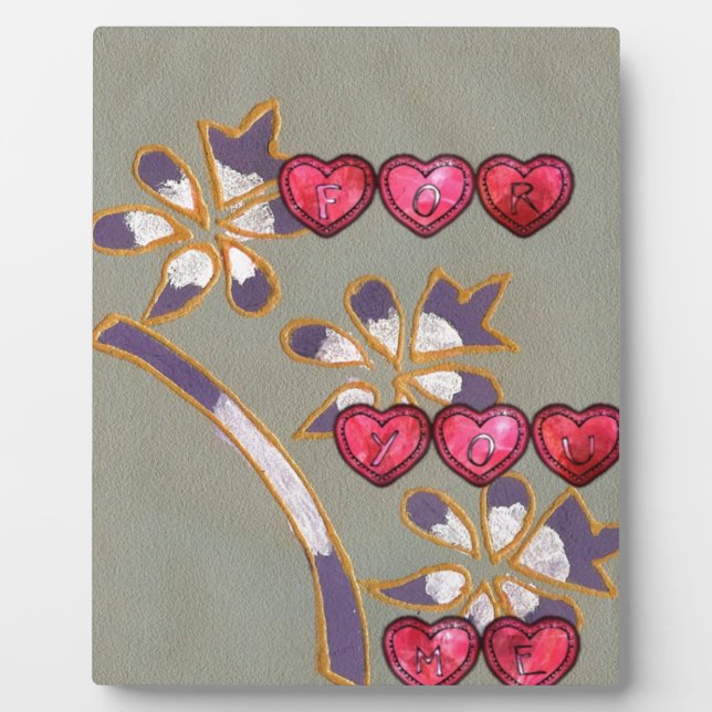 For You From Me: Beautiful Floral Hearts Design Plaque (Front)