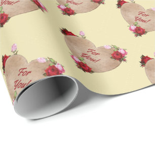 For You Vintage Style Heart with Roses Gift Wrap