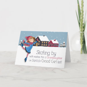 for Young Grandddaughter Winter Ice Skater Holiday Card