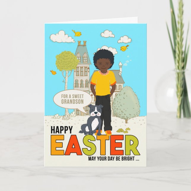 for Young Grandson African American Boy Easter Card (Front)