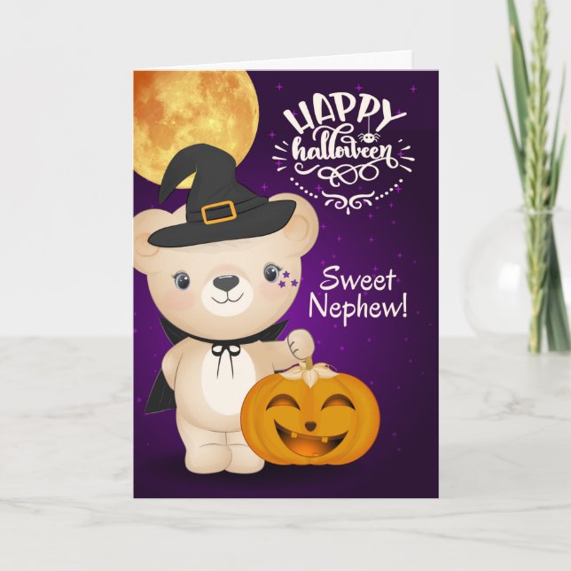 for Young Nephew Teddy Bear Witch Halloween Card (Front)