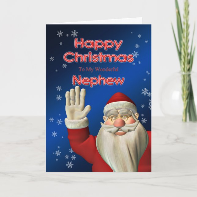 For your nephew, a Santa waving Christmas card (Front)