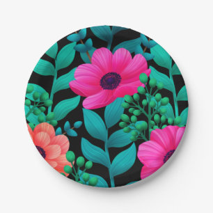 Foral And Glamour Seamless Pattern Natural Spring Paper Plate