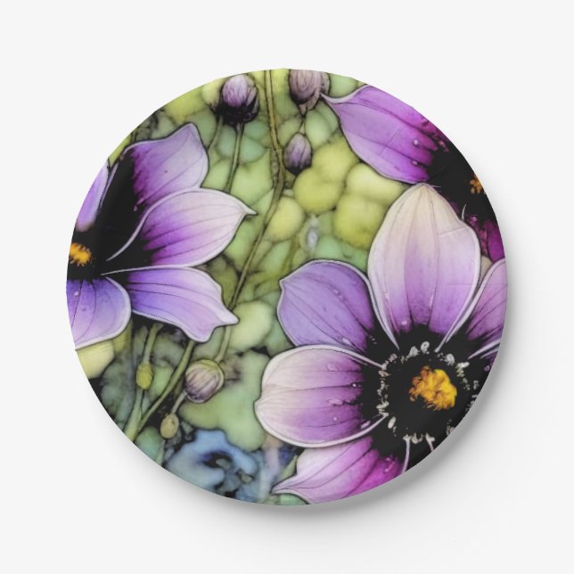 Foral Cosmos Paper Plate (Front)