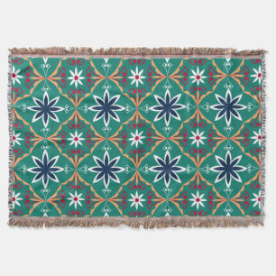 Foral Geometric Blue and Navy Pattern Throw Blanket