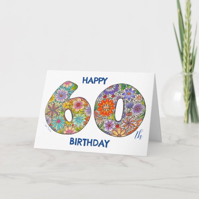 Foral Number Birthday Card - Happy 60th Birthday  (Front)