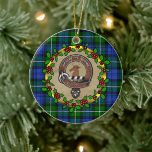 Forbes Clan Badge & Tartan Personalised Xmas Ceramic Tree Decoration