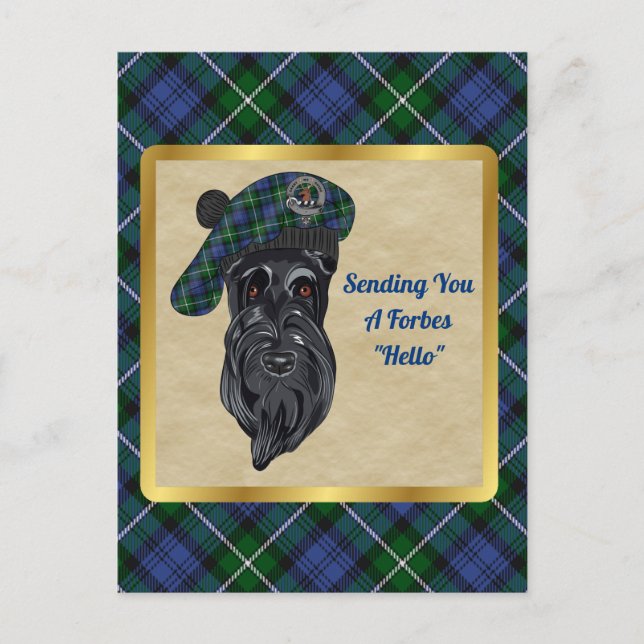 Forbes Clan Badge & Tartan Postcard (Front)