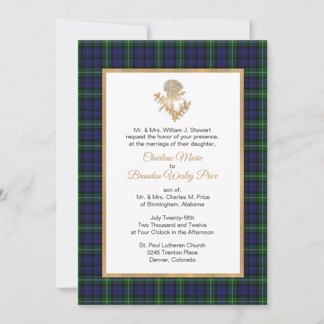 Forbes Plaid Thistle Wedding Invitation (Front)