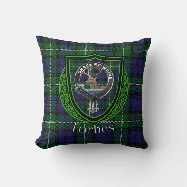 Forbes Scottish Clan Tartan & Crest Cushion (Front)