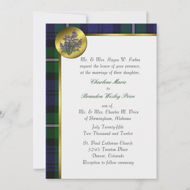 Forbes Tartan Plaid Wedding Invitation (Front)