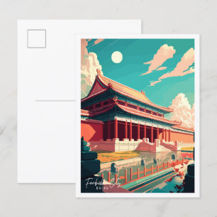 Forbidden City China vintage travel illustration Postcard