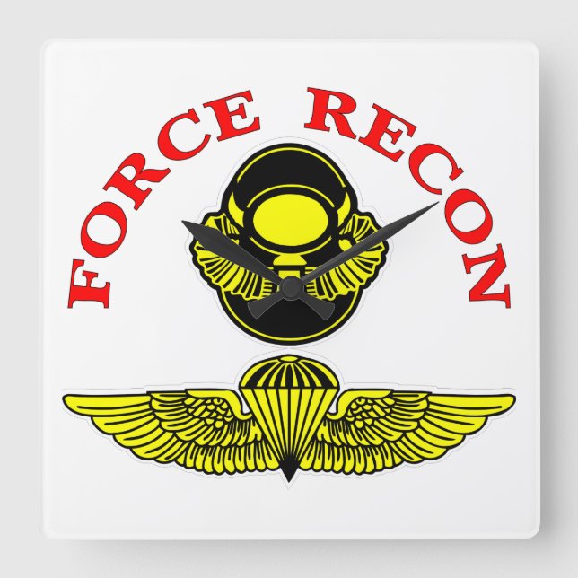 Force Recon Bubblehead Jumpwings Square Wall Clock (Front)