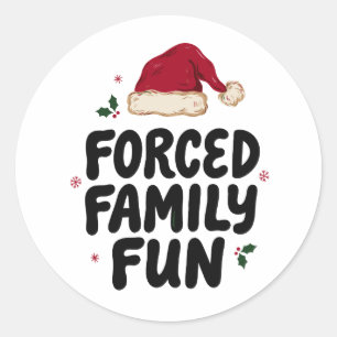 Forced Family Fun Christmas Santa Hat Berries Xmas Classic Round Sticker