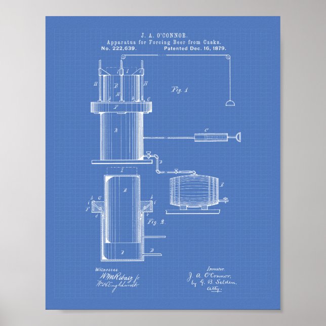 Forcing Beer 1879 Patent Art - Blueprint Poster (Front)