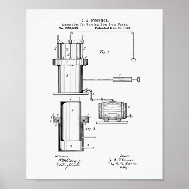 Forcing Beer 1879 Patent Art - White Paper Poster (Front)