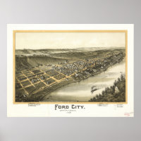 Ford City Pennsylvania 1896 Antique Panoramic Map