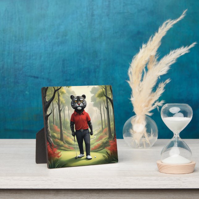 "Fore! A Black Tiger Playing Golf in the Woods" Plaque (Insitu)