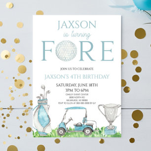 Fore Blue Golf 4th Fourth Birthday Party Invitation