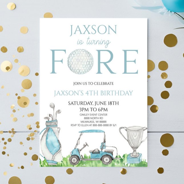 Fore Blue Golf 4th Fourth Birthday Party Invitation (Creator Uploaded)