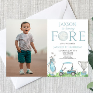 Fore Blue Golf Picture 4th Fourth Birthday Party Invitation