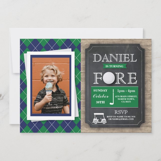 FORE Four Golf Golfing 4th Birthday Party Photo Invitation (Front)